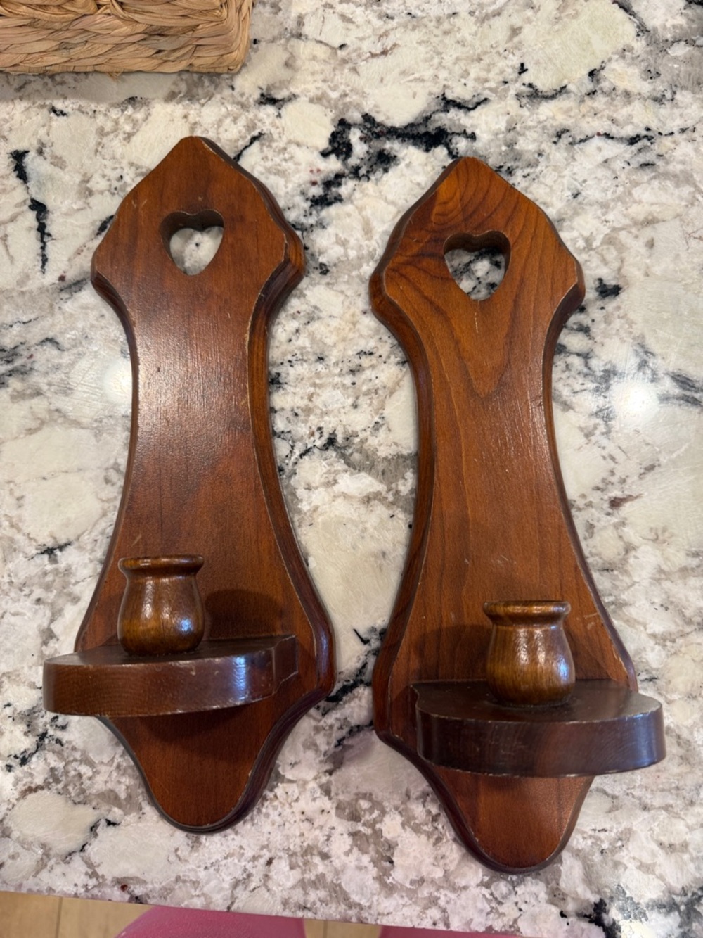 Pair of Wooden Heart Backplate Wall Sconces